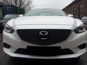 799 р. Зимняя заглушка решетки радиатора (верх) Премиум Стрелка11 Mazda 6 GJ дорестайлинг седан (2012-2015) (черная)  с доставкой в г. Кемерово. Увеличить фотографию 2