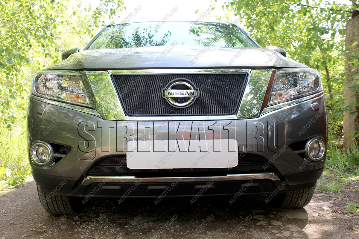 6 999 р. Защита радиатора (низ 2 части) Стрелка11 PREMIUM Nissan Pathfinder R52 дорестайлинг (2012-2017) (черная)  с доставкой в г. Кемерово