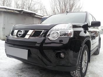 3 399 р. Защита радиатора (середина) Стрелка11 PREMIUM  Nissan X-trail  2 T31 (2010-2015) рестайлинг (черная)  с доставкой в г. Кемерово. Увеличить фотографию 1