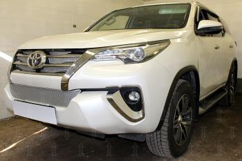 4 099 р. Защита радиатора (верх) (Black Onyx) Стрелка11 PREMIUM  Toyota Fortuner  AN160 (2020-2025) рестайлинг (хром)  с доставкой в г. Кемерово. Увеличить фотографию 2
