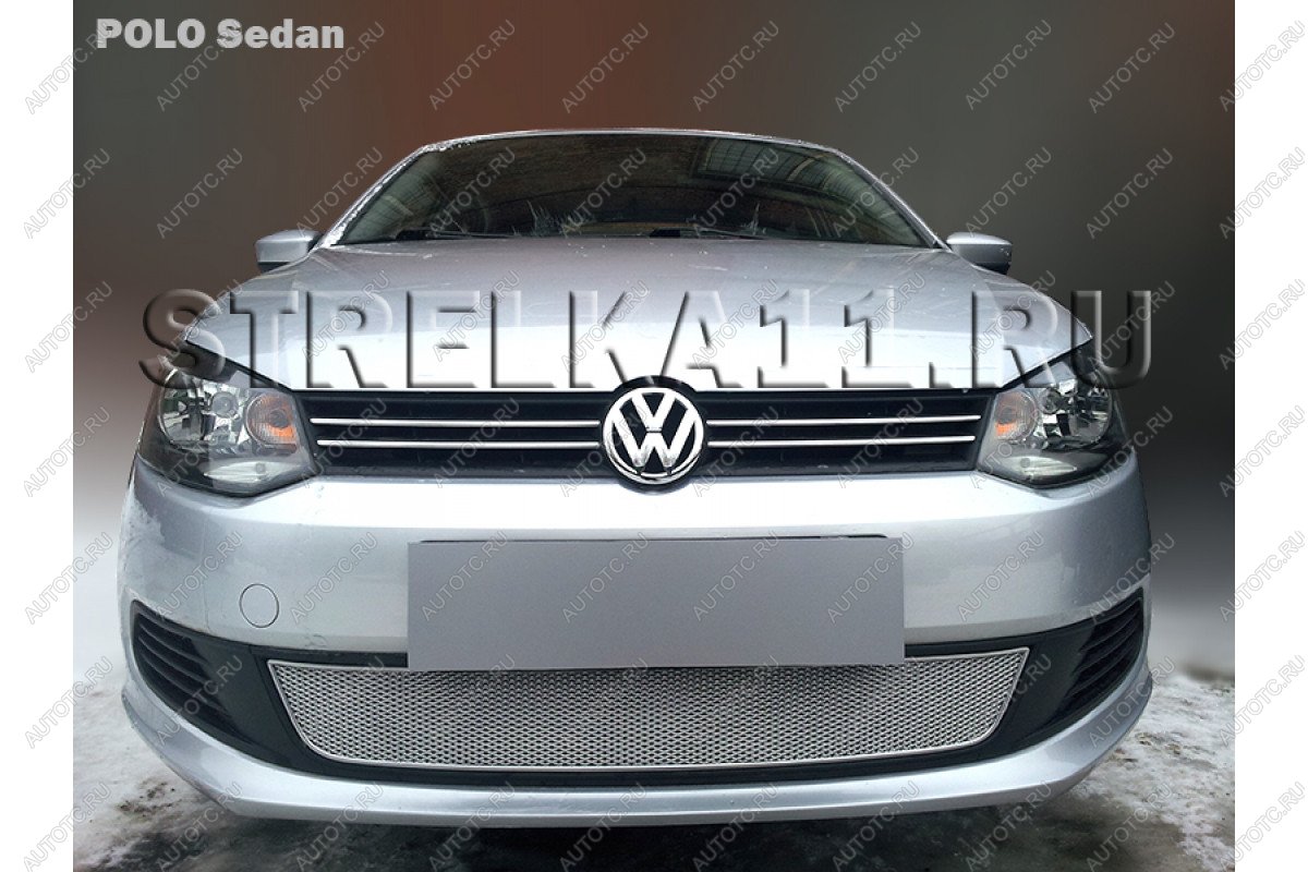 4 199 р. Защита радиатора Стрелка11 PREMIUM  Volkswagen Polo  5 (2009-2015) седан дорестайлинг (хром)  с доставкой в г. Кемерово