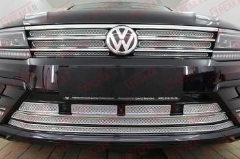 Защита радиатора (низ 5 частей) Стрелка11 Премиум Volkswagen Tiguan Mk2 дорестайлинг (2016-2020) (хром)