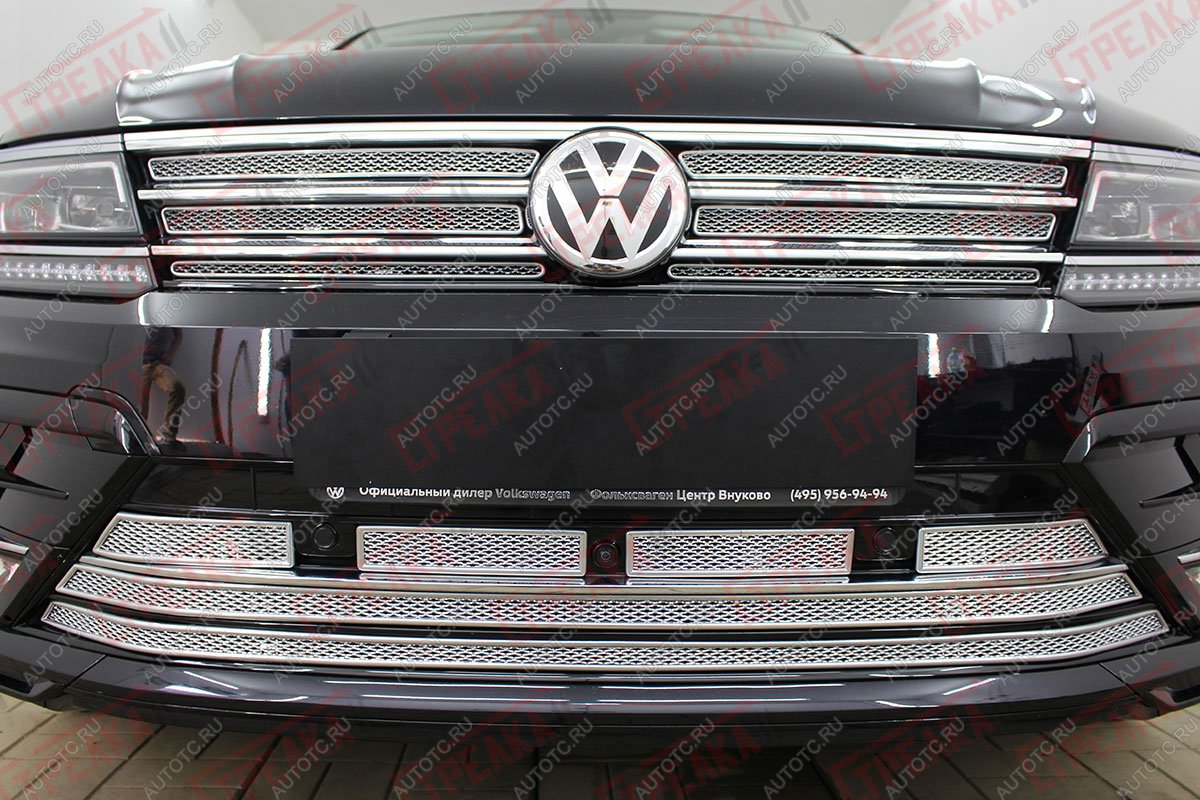 13 799 р. Защита радиатора (низ 5 частей) Стрелка11 Премиум Volkswagen Tiguan Mk2 дорестайлинг (2016-2020) (хром)  с доставкой в г. Кемерово