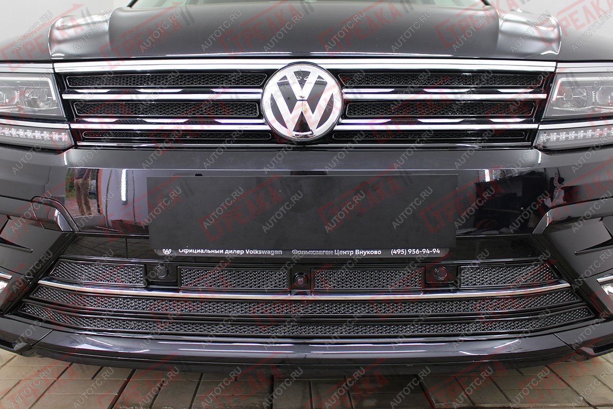10 549 р. Защита радиатора (верх) Стрелка11 Премиум Volkswagen Tiguan Mk2 дорестайлинг (2016-2020) (черная)  с доставкой в г. Кемерово