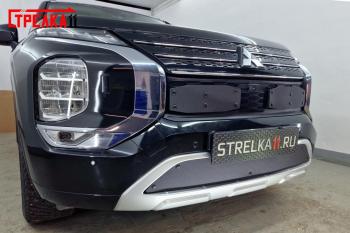 1 099 р. Зимняя заглушка решетки радиатора (низ) Стрелка11 Mitsubishi Outlander GN (2021-2025) (черная)  с доставкой в г. Кемерово. Увеличить фотографию 2