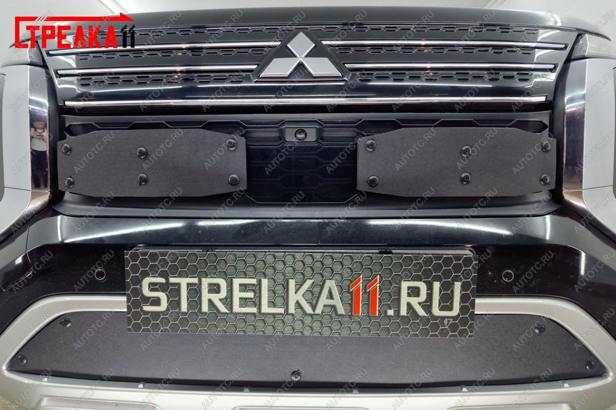 1 099 р. Зимняя заглушка решетки радиатора (низ) Стрелка11 Mitsubishi Outlander GN (2021-2025) (черная)  с доставкой в г. Кемерово
