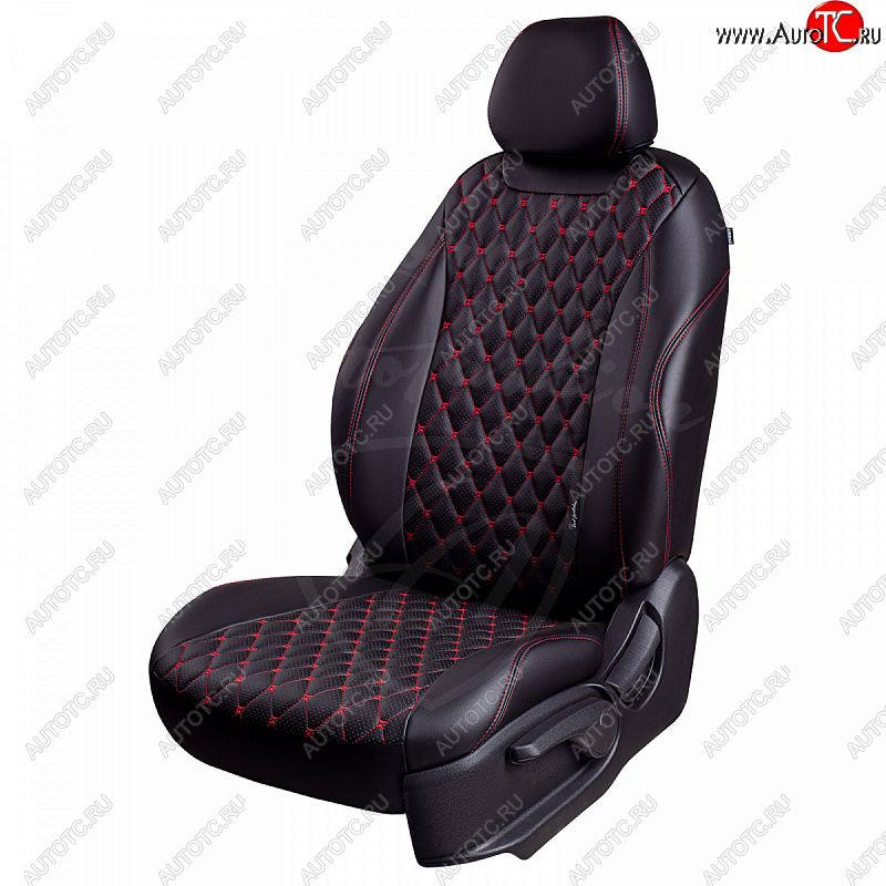 19 649 р. Чехлы для сидений Lord Autofashion Байрон (экокожа) Daewoo Gentra KLAS седан (2012-2016) (Черный, вставка черная, строчка красная)  с доставкой в г. Кемерово