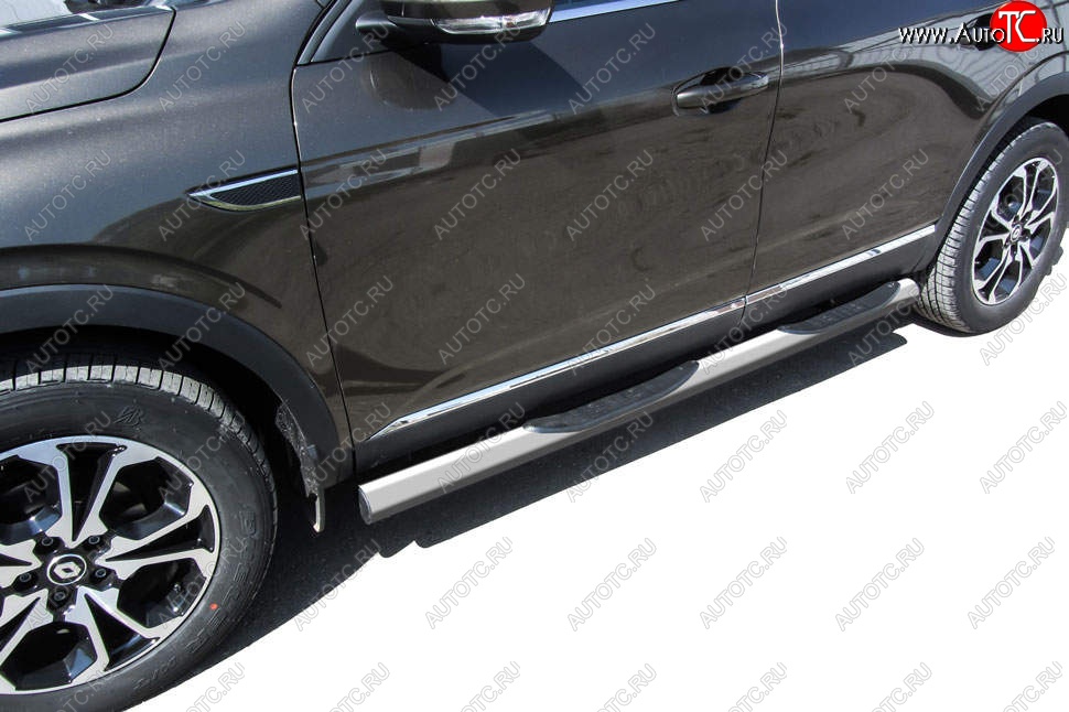 13 999 р. Защита порогов Slitkoff (d76 мм, с проступями)  Renault Arkana (2019-2025) (Сталь с полимерным покрытием. Цвет: серебристый)  с доставкой в г. Кемерово