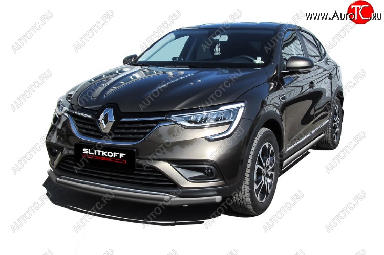 8 899 р. Защита переднего бампера Slitkoff (двойная, d42/32 мм)  Renault Arkana (2019-2025) (Сталь с полимерным покрытием. Цвет: серебристый)  с доставкой в г. Кемерово