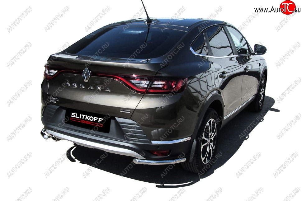 7 949 р. Защита заднего бампера Slitkoff (уголки, d42)  Renault Arkana (2019-2025) (Нержавейка, Полированная)  с доставкой в г. Кемерово