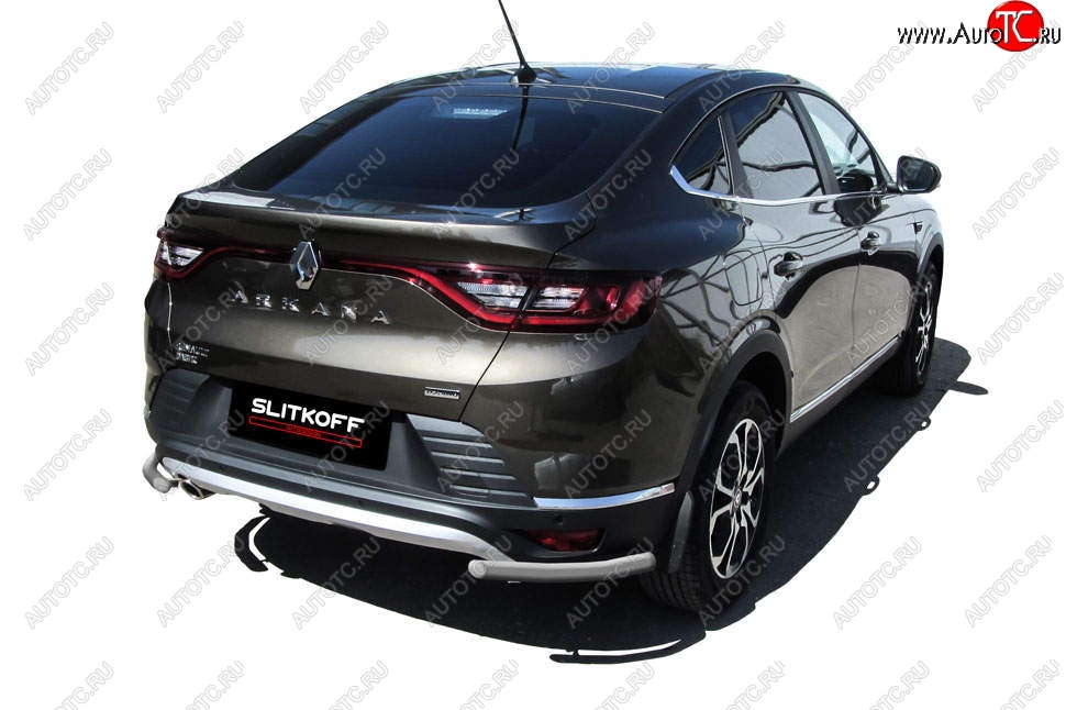 5 549 р. Защита заднего бампера Slitkoff (уголки, d42)  Renault Arkana (2019-2025) (Сталь с полимерным покрытием. Цвет: серебристый)  с доставкой в г. Кемерово