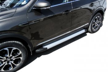Пороги алюминиевые Slitkoff Renault Arkana (2019-2025) (Optima Silver)