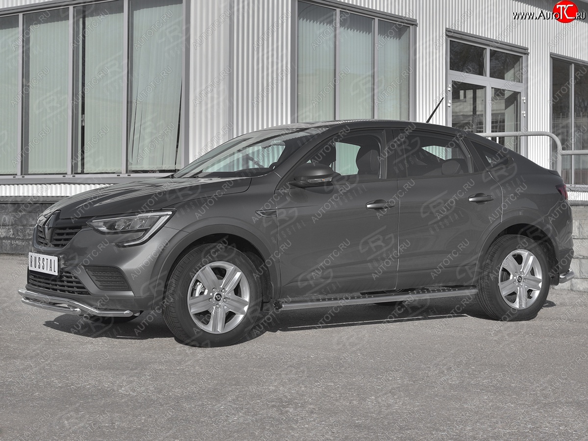 19 399 р. Защита порогов (Ø120x60 мм с проступью, нержавейка) Russtal Renault Arkana (2019-2025)  с доставкой в г. Кемерово