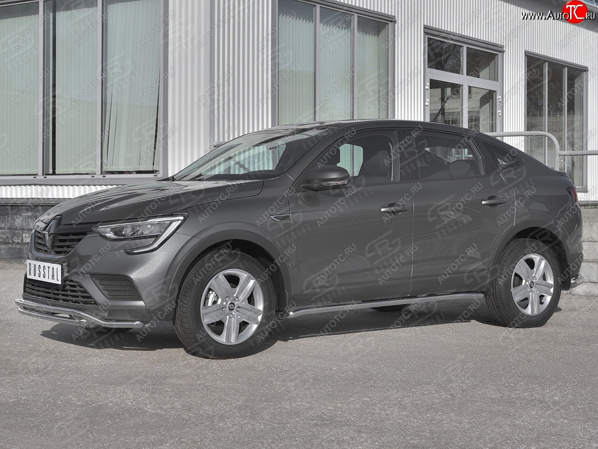 15 599 р. Защита порогов (Ø42 мм, нержавейка) SLITKOFF Renault Arkana (2019-2025) (Металлические торцы под 90°)  с доставкой в г. Кемерово