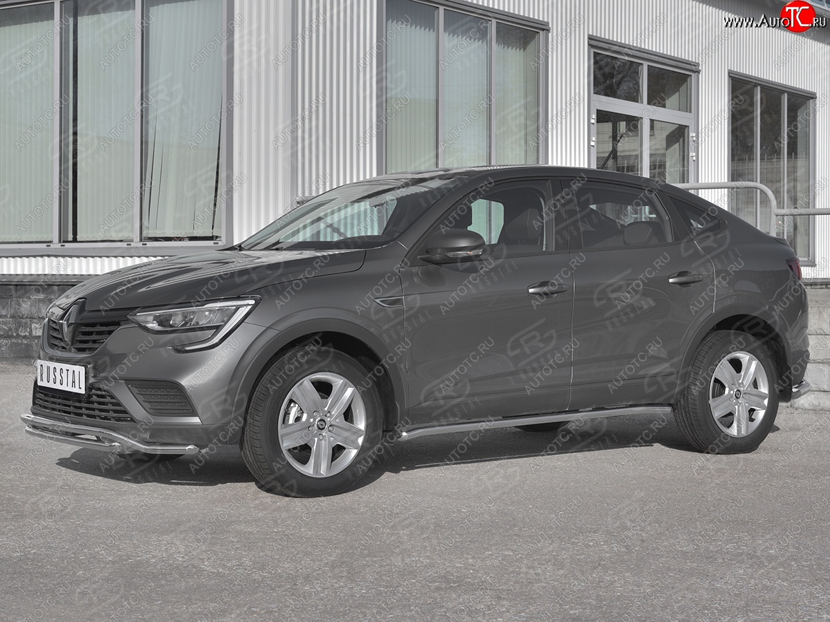 15 599 р. Защита порогов (Ø42 мм, нержавейка) SLITKOFF Renault Arkana (2019-2025) (Металлические торцы под 45°)  с доставкой в г. Кемерово