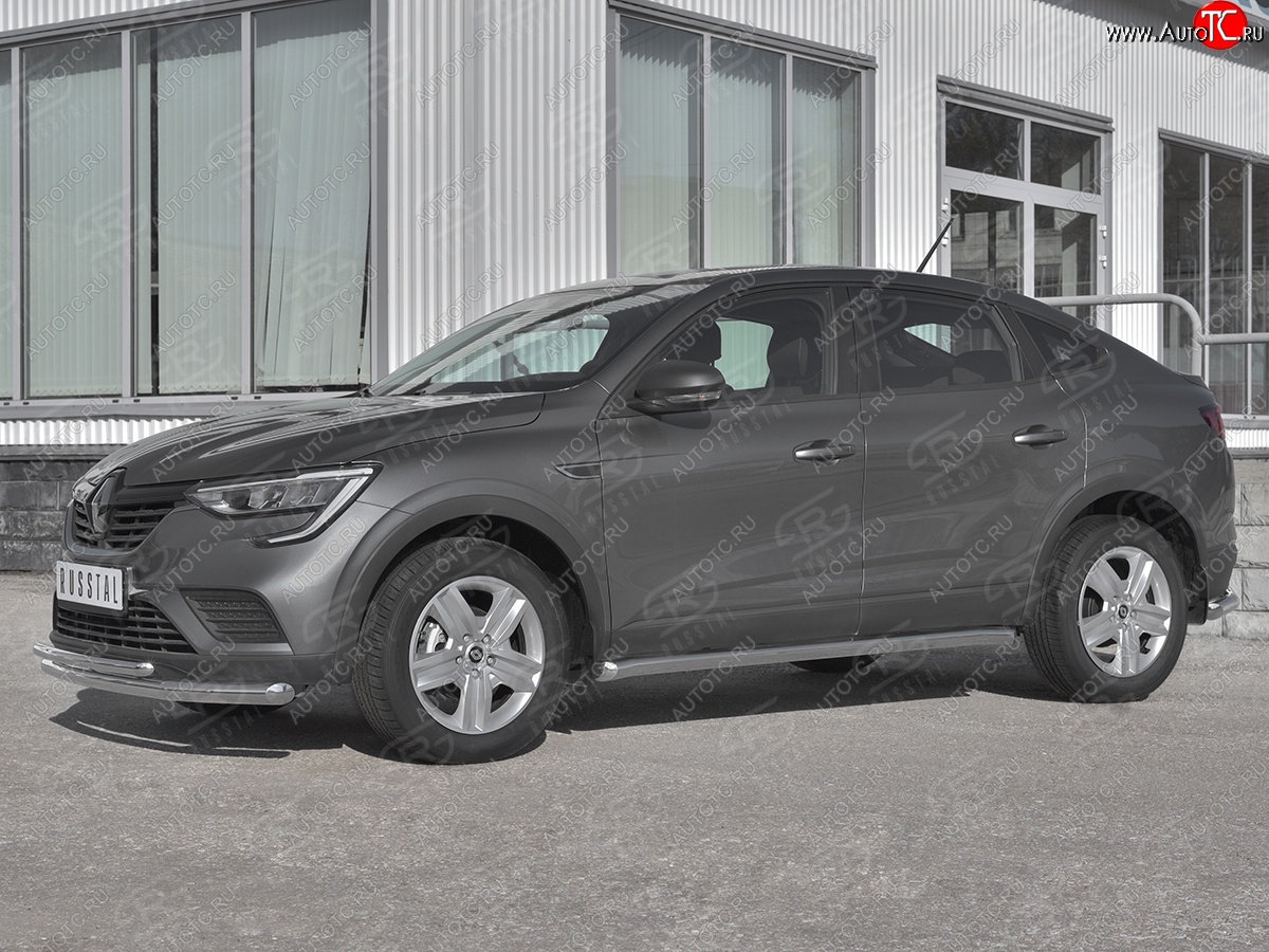 19 549 р. Защита порогов (Ø63 мм, нержавейка) SLITKOFF  Renault Arkana (2019-2025) (Металлические торцы под 45°)  с доставкой в г. Кемерово