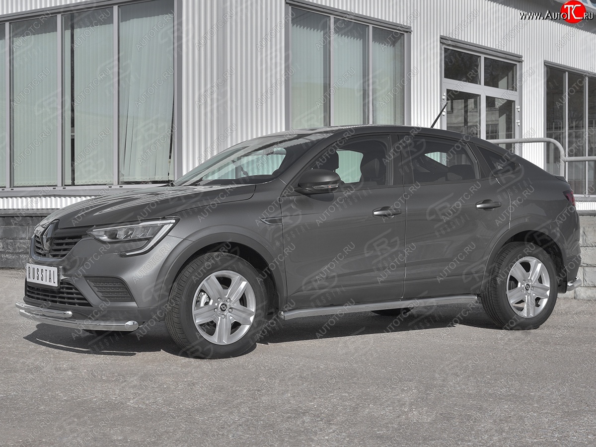 19 549 р. Защита порогов (Ø63 мм, нержавейка) SLITKOFF  Renault Arkana (2019-2025) (Металлические торцы под 90°)  с доставкой в г. Кемерово