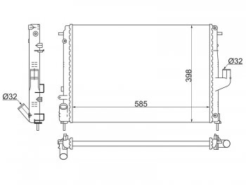 Радиатор двигателя SAT (пластинчатый, МКПП, LOGAN 1.4 / 1.6, KANGOO 1.2 / 1.6 / 1.9D, CLIO 1.0 / 1.2 / 1.4 / 1.6 / 1.9D) Renault Clio BB дорестайлинг, хэтчбэк 5 дв. (1998-2002)