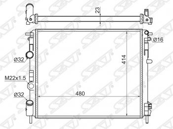 Радиатор двигателя SAT (LOGAN 1.4 / 1.6, KANGOO 1.2 / 1.6 / 1.9D, CLIO 1.0 / 1.2 / 1.4 / 1.6 / 1.9D) Renault Clio BB дорестайлинг, хэтчбэк 5 дв. (1998-2002)