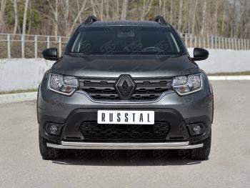 Защита переднего бампера (2 трубы Ø42 мм, нержавейка) SLITKOFF Renault Duster  HM (2021-2024) рестайлинг