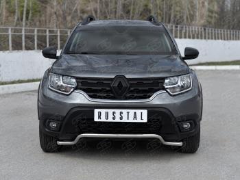 11 749 р. Защита переднего бампера (Ø42 мм волна, нержавейка) SLITKOFF  Renault Duster  HM (2021-2024) рестайлинг  с доставкой в г. Кемерово. Увеличить фотографию 1