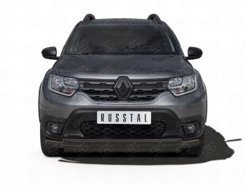 11 199 р. Защита переднего бампера (2 трубы Ø63 и 42 мм) SLITKOFF  Renault Duster  HM (2021-2024) рестайлинг (нержавейка с полимерным покрытием, черный)  с доставкой в г. Кемерово. Увеличить фотографию 1