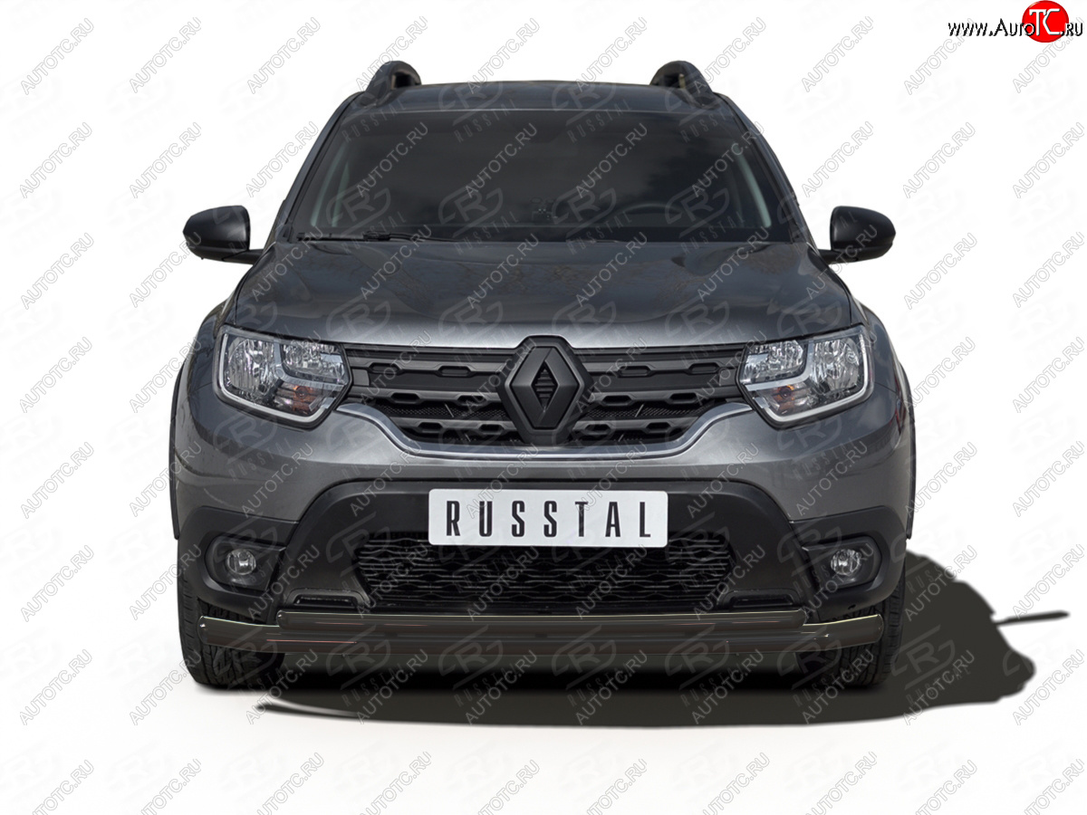 11 199 р. Защита переднего бампера (2 трубы Ø63 и 42 мм) SLITKOFF  Renault Duster  HM (2021-2024) рестайлинг (нержавейка с полимерным покрытием, черный)  с доставкой в г. Кемерово