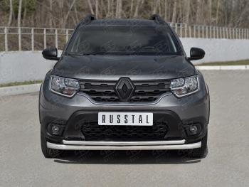 17 349 р. Защита переднего бампера (2 трубы Ø63 и 42 мм) SLITKOFF  Renault Duster  HM (2021-2024) рестайлинг (полированная нержавейка)  с доставкой в г. Кемерово. Увеличить фотографию 1