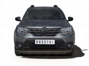 9 399 р. Защита переднего бампера (Ø63 мм) SLITKOFF  Renault Duster  HM (2021-2024) рестайлинг (нержавейка с полимерным покрытием, черный)  с доставкой в г. Кемерово. Увеличить фотографию 1