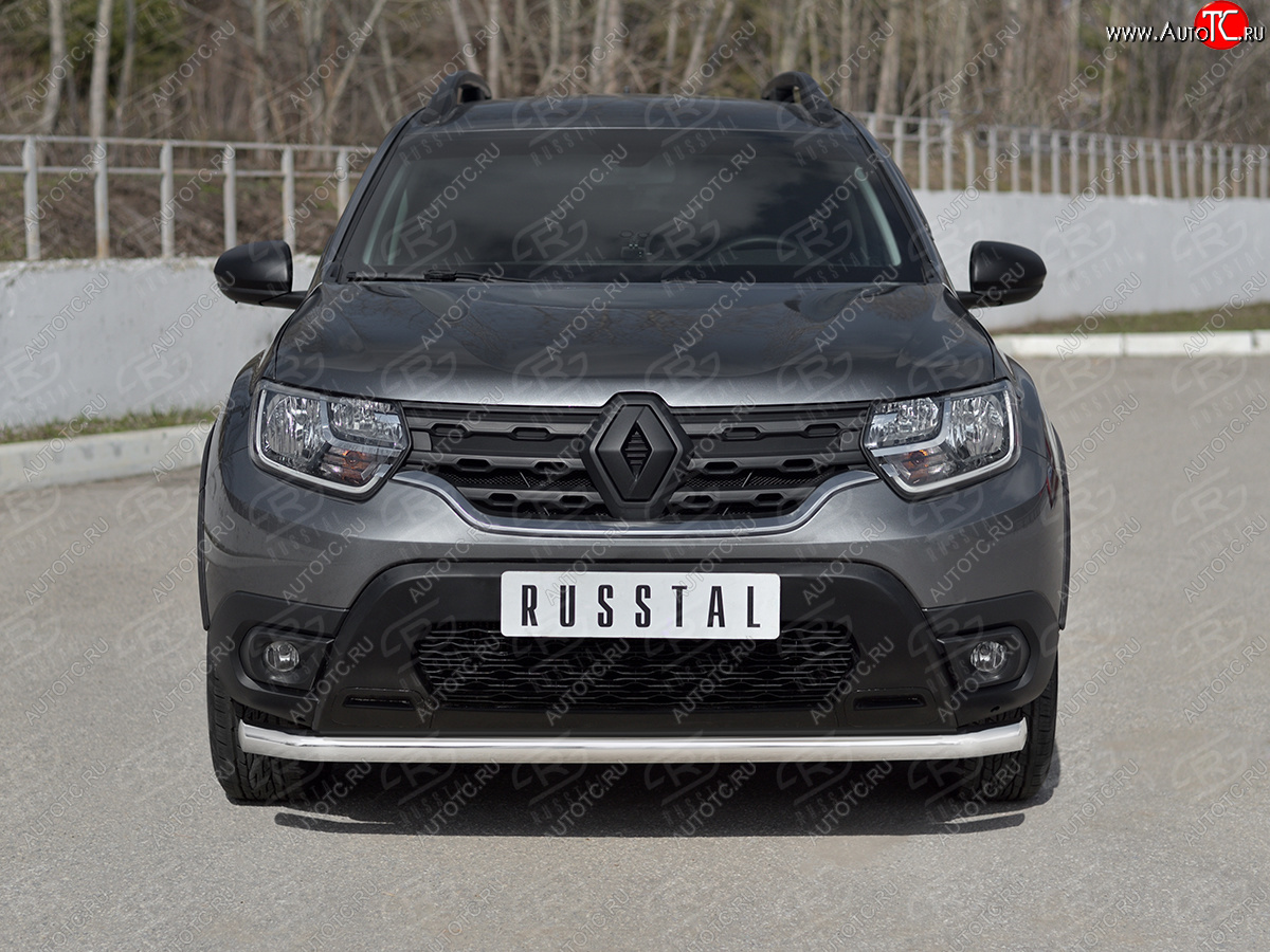 12 849 р. Защита переднего бампера (Ø63 мм) SLITKOFF  Renault Duster  HM (2021-2024) рестайлинг (полированная нержавейка)  с доставкой в г. Кемерово
