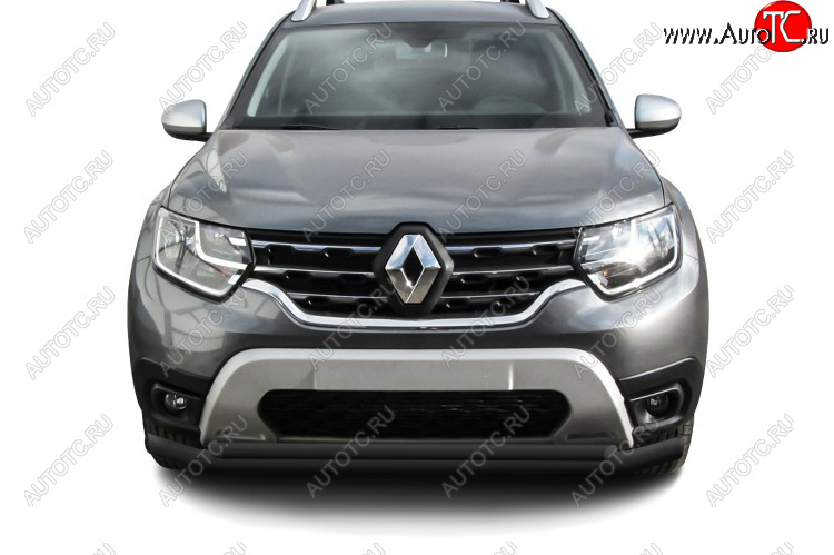 8 899 р. Защита переднего бампера Slitkoff (Ø57 и 42 мм).  Renault Duster  HM (2021-2024) рестайлинг (Сталь окрашенная, цвет черный)  с доставкой в г. Кемерово