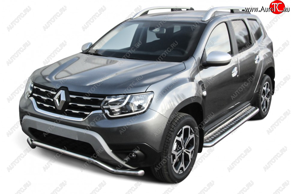 11 499 р. Защита переднего бампера Slitkoff (Ø57 мм, волна).  Renault Duster  HM (2021-2024) рестайлинг (Полированная нержавейка)  с доставкой в г. Кемерово