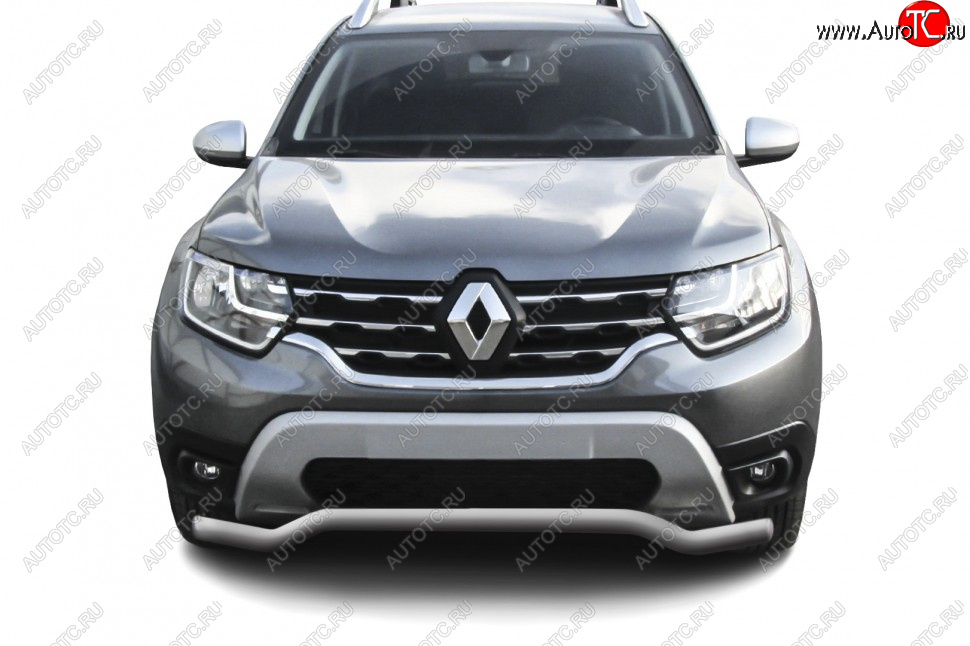 7 999 р. Защита переднего бампера Slitkoff (Ø57 мм). Renault Duster HM рестайлинг (2021-2024) (Сталь окрашенная, цвет серебристый)  с доставкой в г. Кемерово