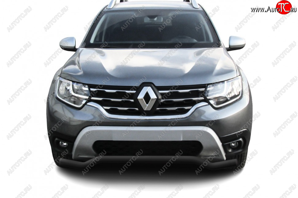 7 999 р. Защита переднего бампера Slitkoff (Ø57 мм).  Renault Duster  HM (2021-2024) рестайлинг (Сталь окрашенная, цвет черный)  с доставкой в г. Кемерово