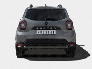 Защита заднего бампера (Ø63 мм) SLITKOFF Renault Duster  HM (2021-2024) рестайлинг (нержавейка с полимерным покрытием, черный)