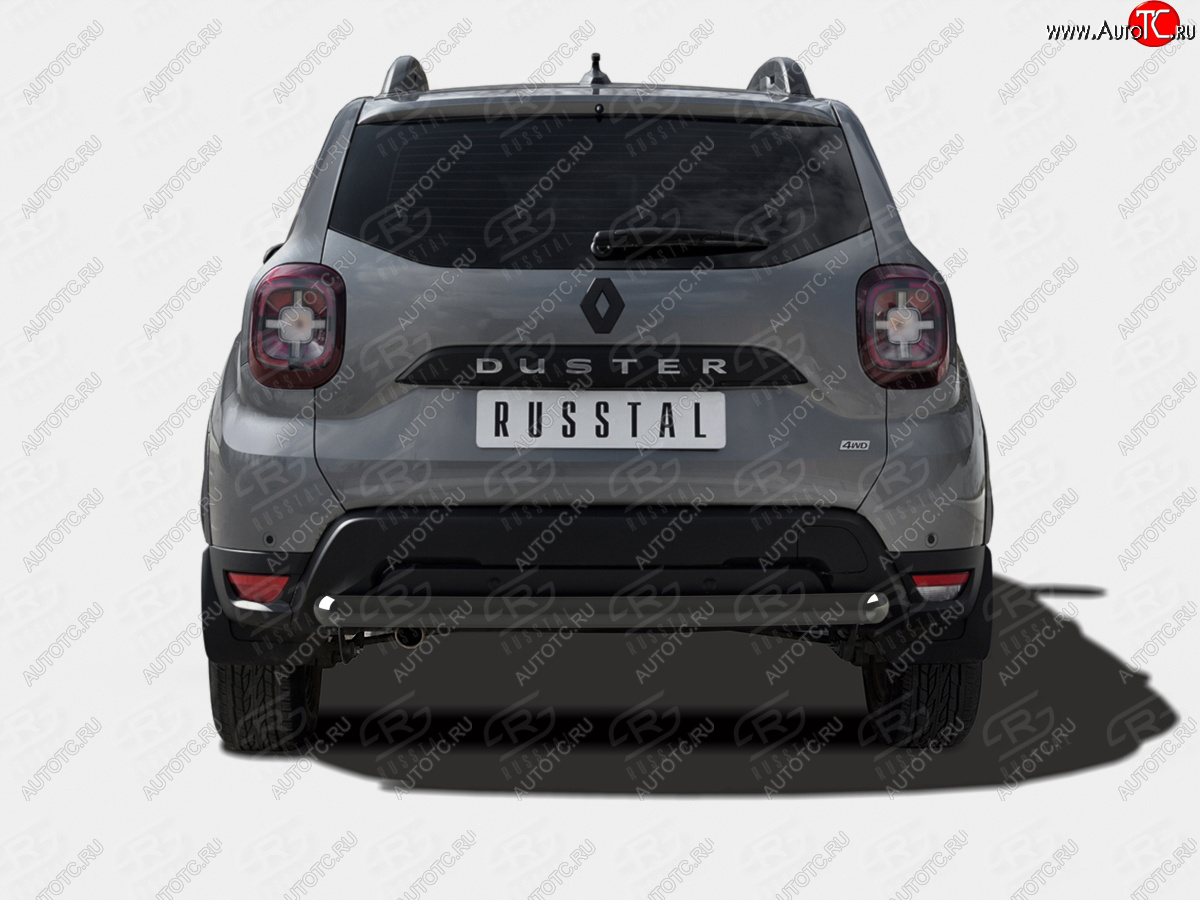 9 399 р. Защита заднего бампера (Ø63 мм) SLITKOFF  Renault Duster  HM (2021-2024) рестайлинг (нержавейка с полимерным покрытием, черный)  с доставкой в г. Кемерово