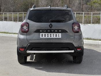 Защита заднего бампера (Ø63 мм) SLITKOFF Renault Duster  HM (2021-2024) рестайлинг (полированная нержавейка)