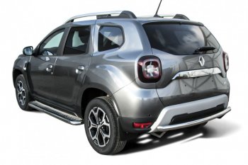 Защита заднего бампера Slitkoff (Ø57 мм) Renault Duster  HM (2021-2024) рестайлинг (Полированная нержавейка)