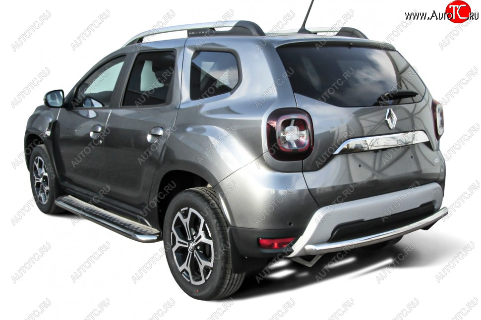 10 699 р. Защита заднего бампера Slitkoff (Ø57 мм)  Renault Duster  HM (2021-2024) рестайлинг (Полированная нержавейка)  с доставкой в г. Кемерово