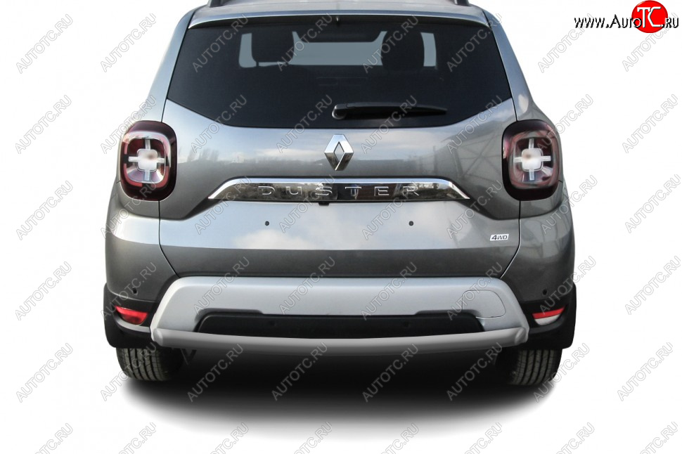 7 499 р. Защита заднего бампера Slitkoff (Ø57 мм)  Renault Duster  HM (2021-2024) рестайлинг (Сталь окрашенная, цвет серебристый)  с доставкой в г. Кемерово