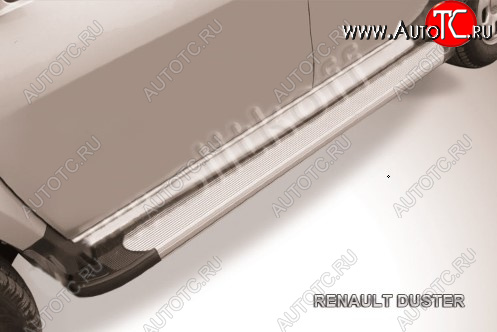 13 349 р. Пороги алюминиевые Slitkoff  Renault Duster ( HS,  HM) (2010-2024) дорестайлинг, рестайлинг (Optima Silver)  с доставкой в г. Кемерово