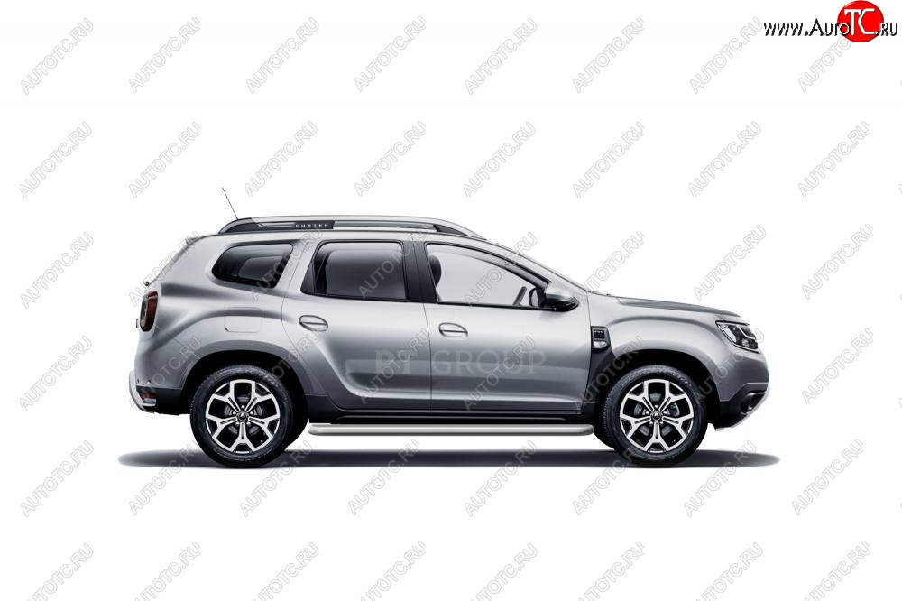 12 099 р. Порожки для ног Petroil Tuning (Ø51 с алюминиевой площадкой)  Renault Duster  HM (2021-2024) рестайлинг (Цвет: серебристый (Искра))  с доставкой в г. Кемерово