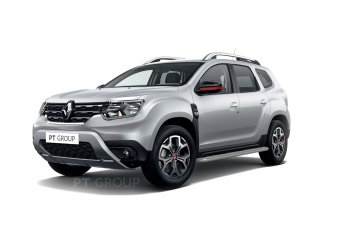 12 099 р. Порожки для ног Petroil Tuning (Ø51 с алюминиевой площадкой)  Renault Duster  HM (2021-2024) рестайлинг (Цвет: серебристый (Искра))  с доставкой в г. Кемерово. Увеличить фотографию 2