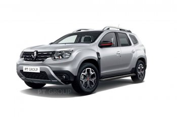 Порожки для ног Petroil Tuning (Ø51 с алюминиевой площадкой) Renault Duster  HM (2021-2024) рестайлинг (Цвет: черный (шагрень))