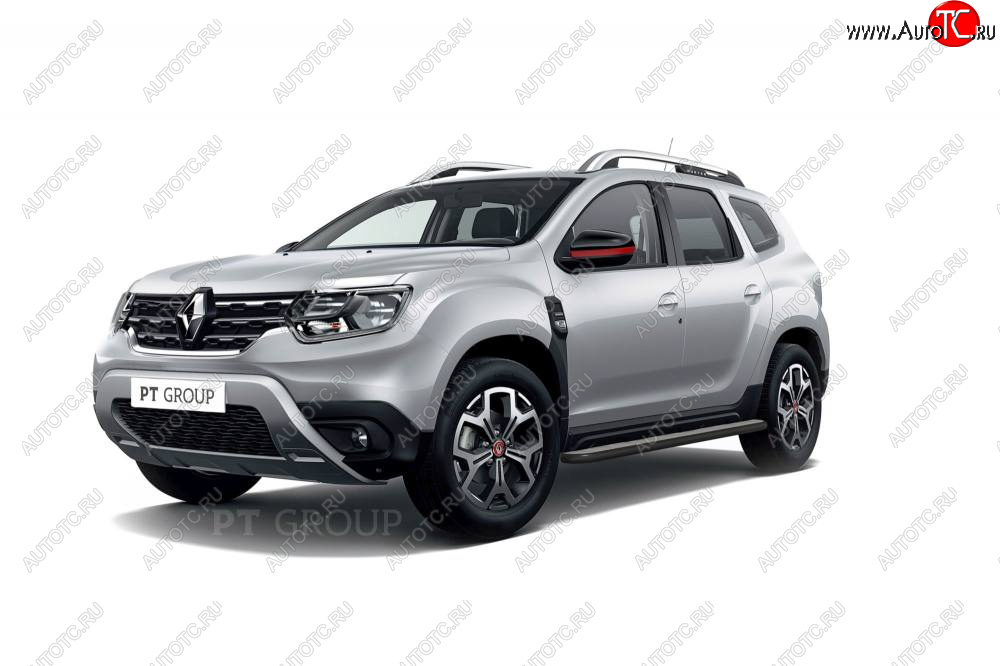 12 099 р. Порожки для ног Petroil Tuning (Ø51 с алюминиевой площадкой)  Renault Duster  HM (2021-2024) рестайлинг (Цвет: черный (шагрень))  с доставкой в г. Кемерово
