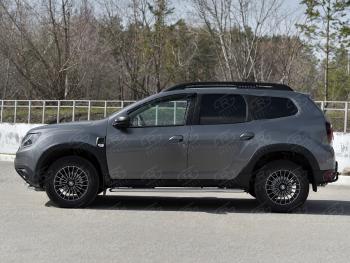 13 099 р. Порожки для ног Russtal (Ø42 мм) Renault Duster HM рестайлинг (2021-2024) (лист - алюминий, профиль - нержавейка)  с доставкой в г. Кемерово. Увеличить фотографию 2