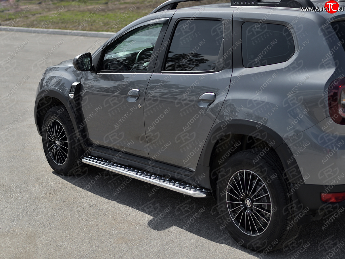 29 699 р. Порожки для ног SLITKOFF (Ø42 мм)  Renault Duster  HM (2021-2024) рестайлинг (лист - нержавейка, профиль - нержавейка)  с доставкой в г. Кемерово