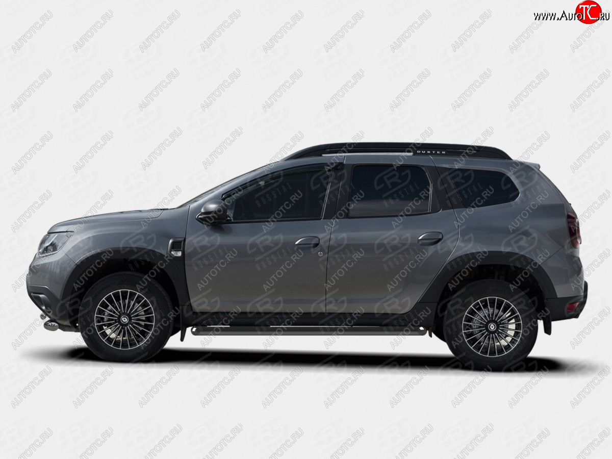 12 349 р. Защита порогов (Ø63 мм) SLITKOFF  Renault Duster  HM (2021-2024) рестайлинг (срез на торцах 45°, цвет черный)  с доставкой в г. Кемерово