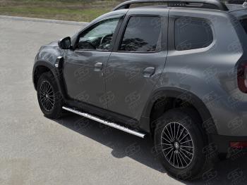 Защита порогов (Ø75x42 мм с проступью) Russtal Renault Duster HM рестайлинг (2021-2024) (полированная нержавейка)
