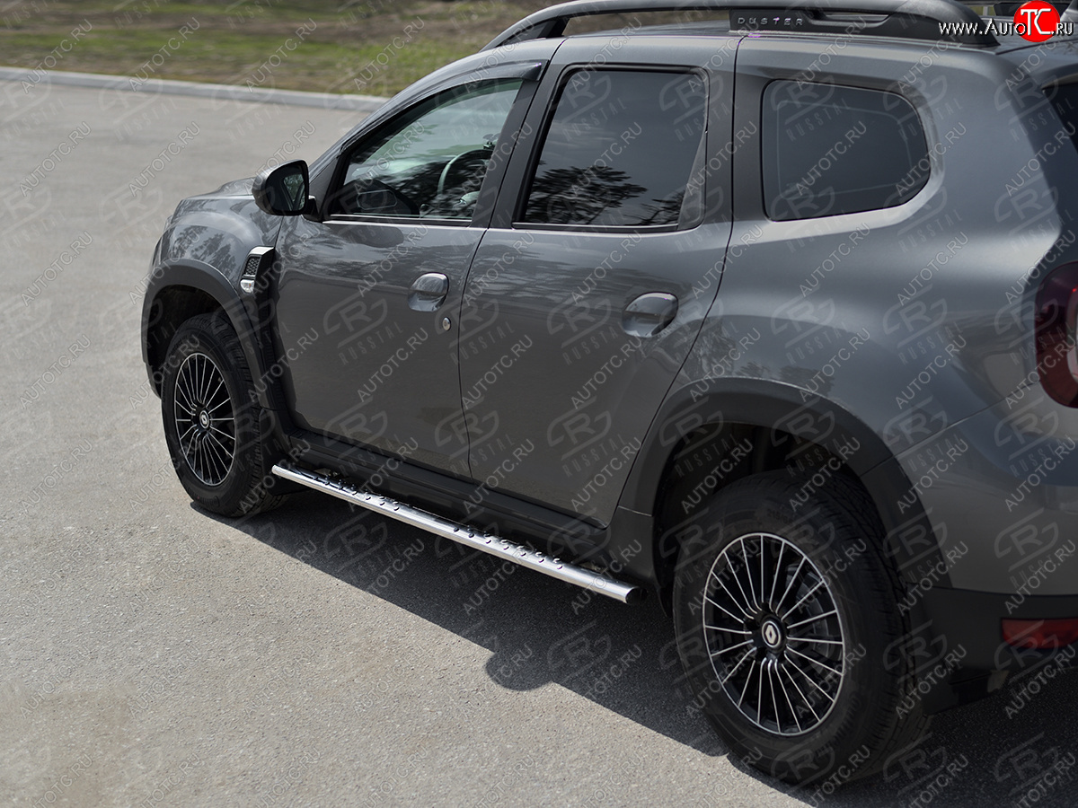13 199 р. Защита порогов (Ø75x42 мм с проступью) Russtal Renault Duster HM рестайлинг (2021-2024) (полированная нержавейка)  с доставкой в г. Кемерово
